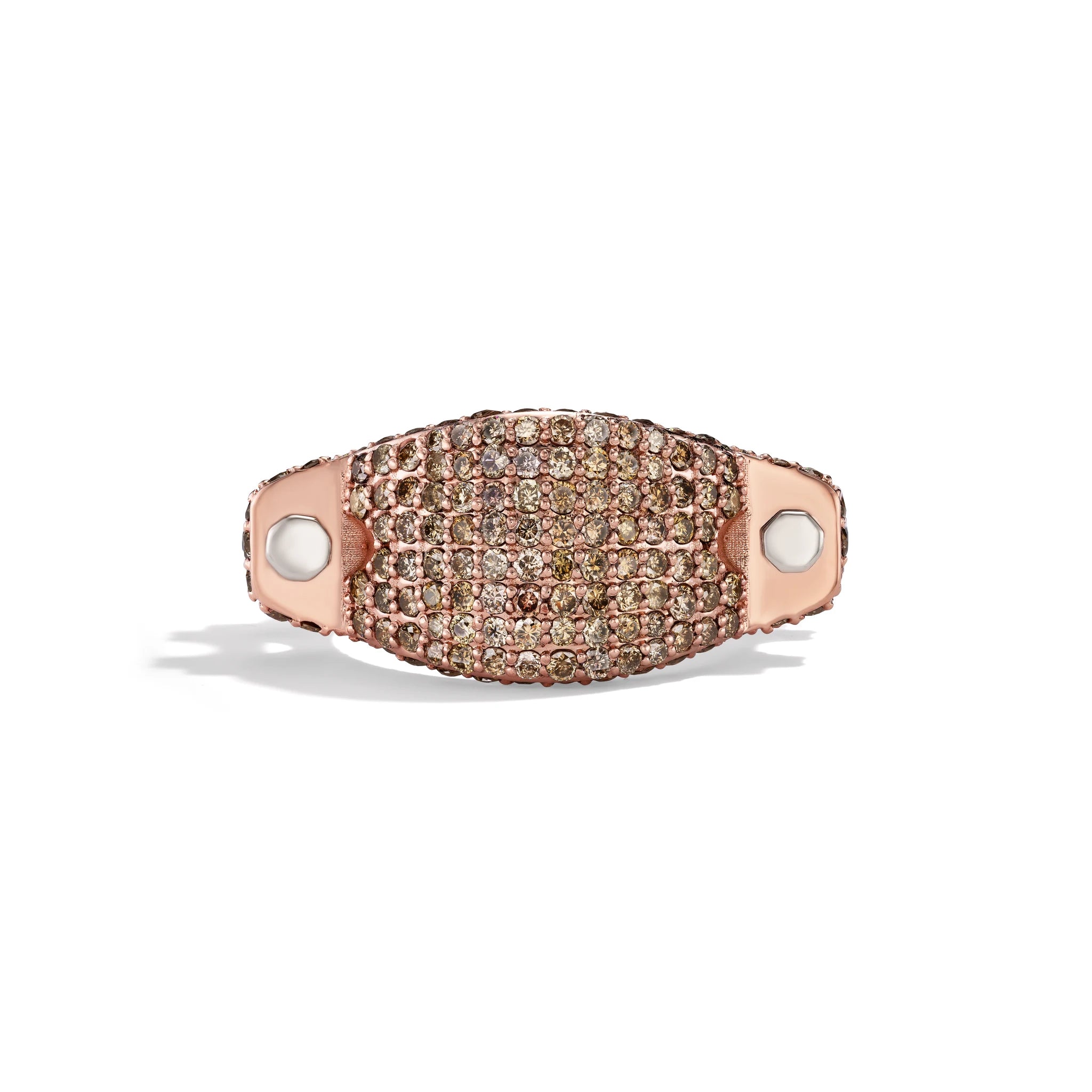 14k rose gold pavé diamond Coupling ring, front view of warm rose gold band with continuous diamond pavé.