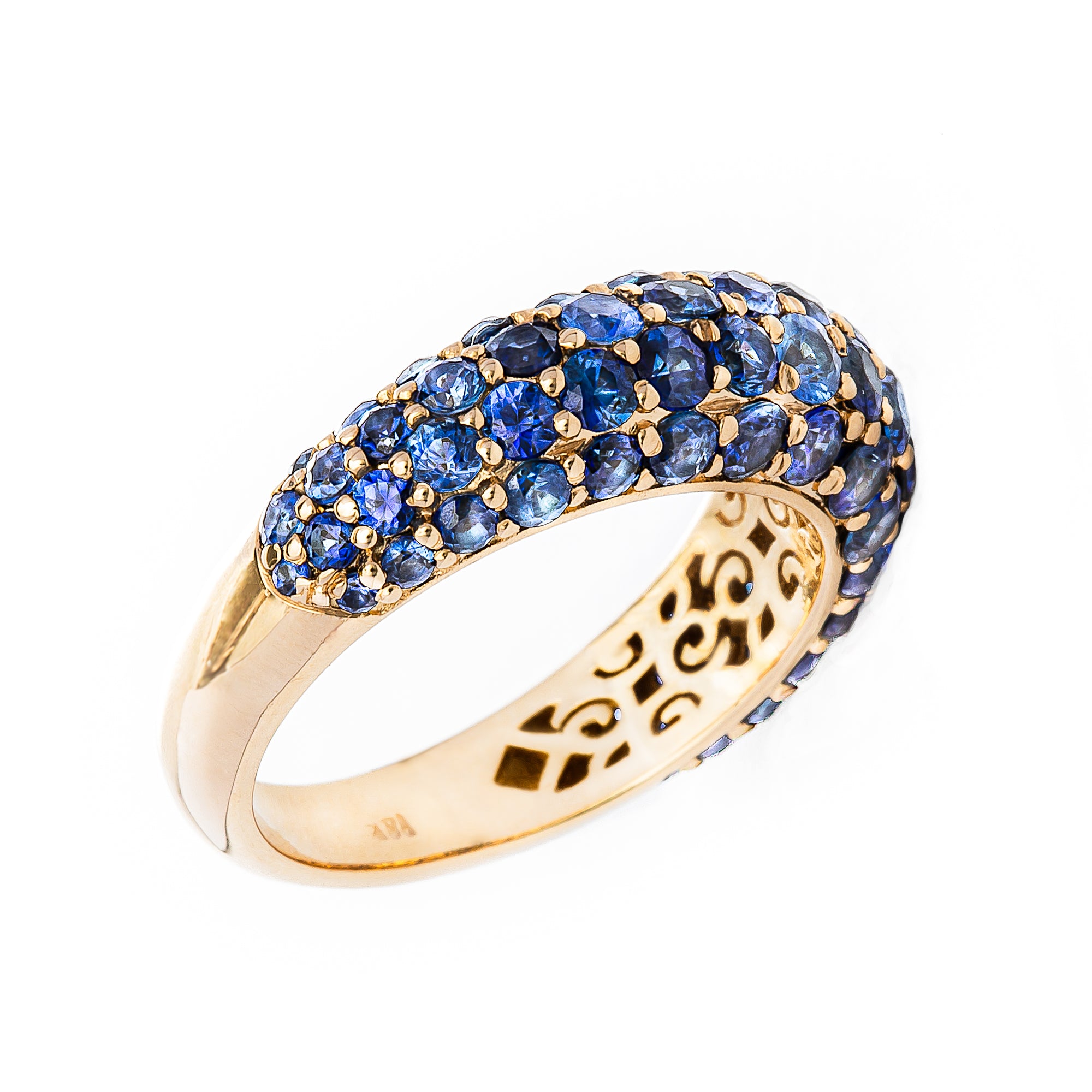 14k Yellow Gold Blue Sapphire Pavé Candy Ring