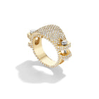 14k yellow gold pavé diamond Coupling ring, angled view of nut-and-bolt design with continuous diamond pavé.   