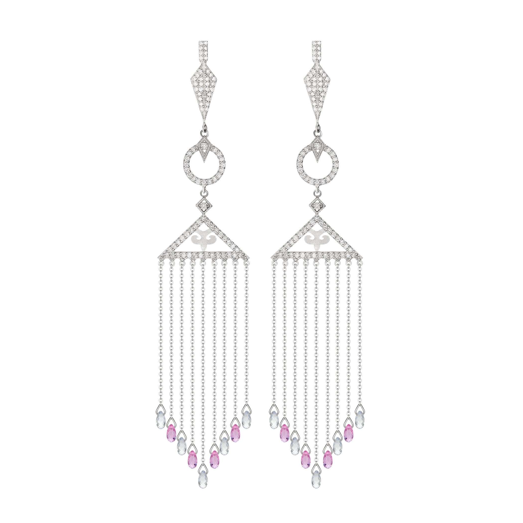 14k White Gold Pavé Diamond Talisman Chandelier Earrings