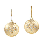 14k Yellow Gold Hammered Disc Diamond Drop Earrings